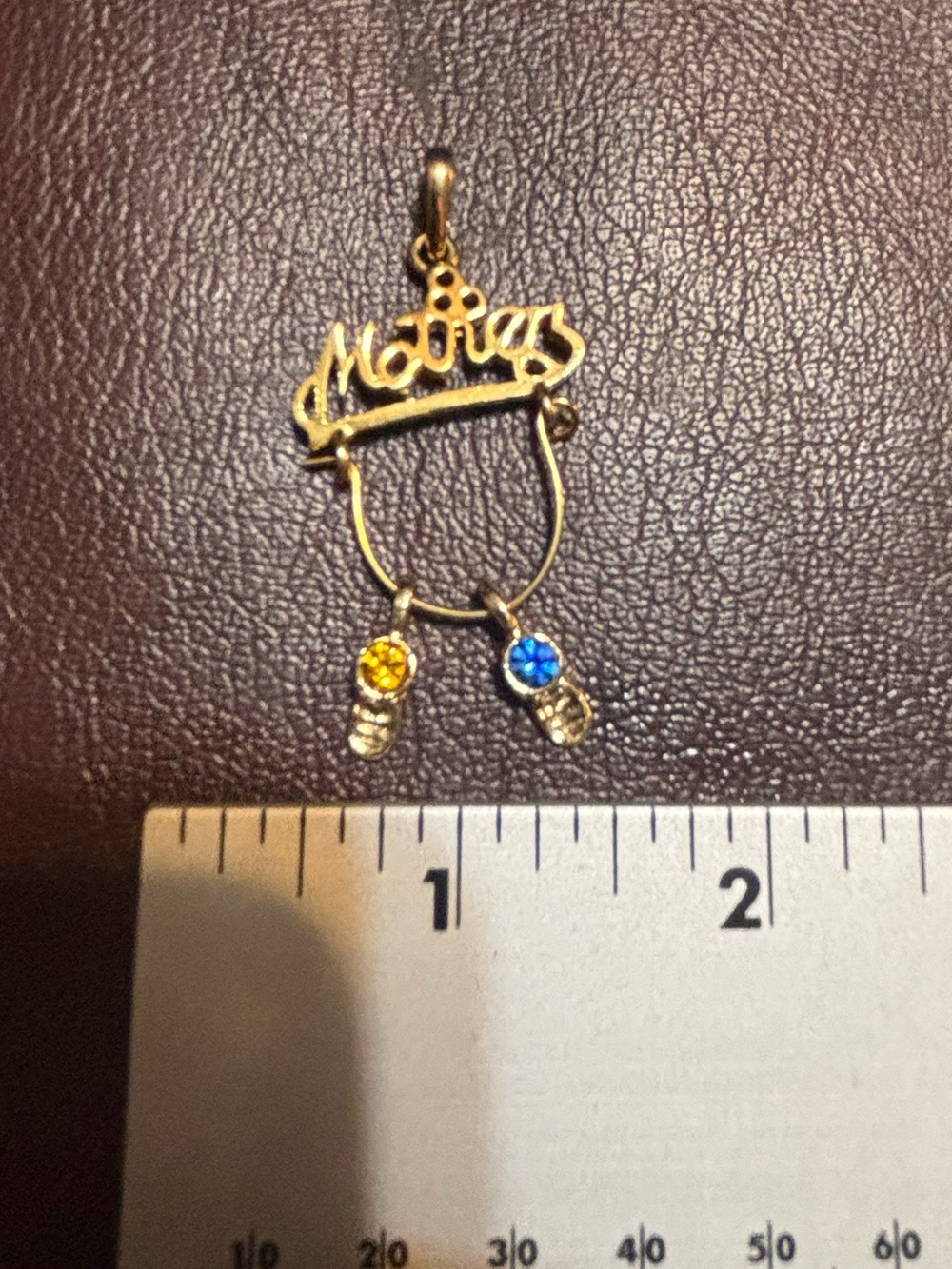 Gold 'Mother' Charm Pendant with Blue and Yellow Accent Stones Vintage estate
